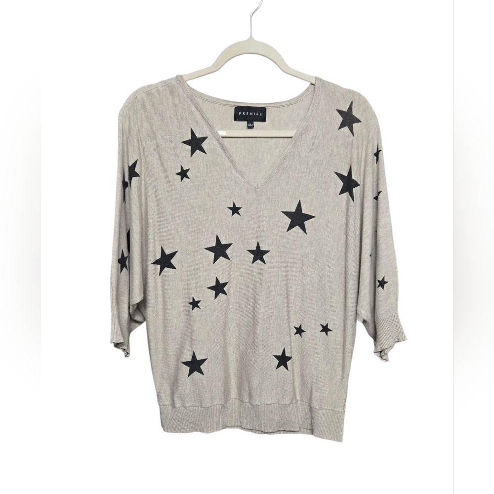 PREMISE Star Sweater Dolman 3/4 Sleeve Sz Large Oatmeal & Black - Picture 1 of 8